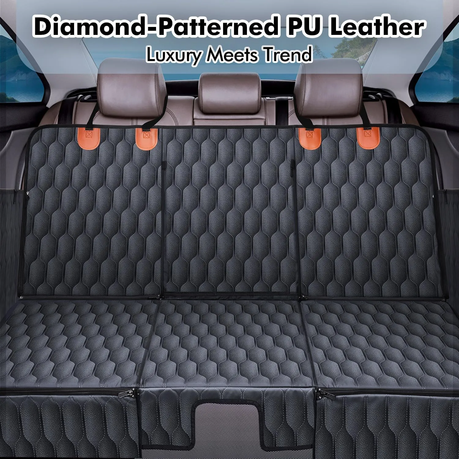 XL 3-in-1 Convertible PU Leather Dog Car Seat Extender & Booster Seat – 400lb Capacity, Waterproof, Hard Bottom, Scratch-Proof Hammock for Cars & SUVs
