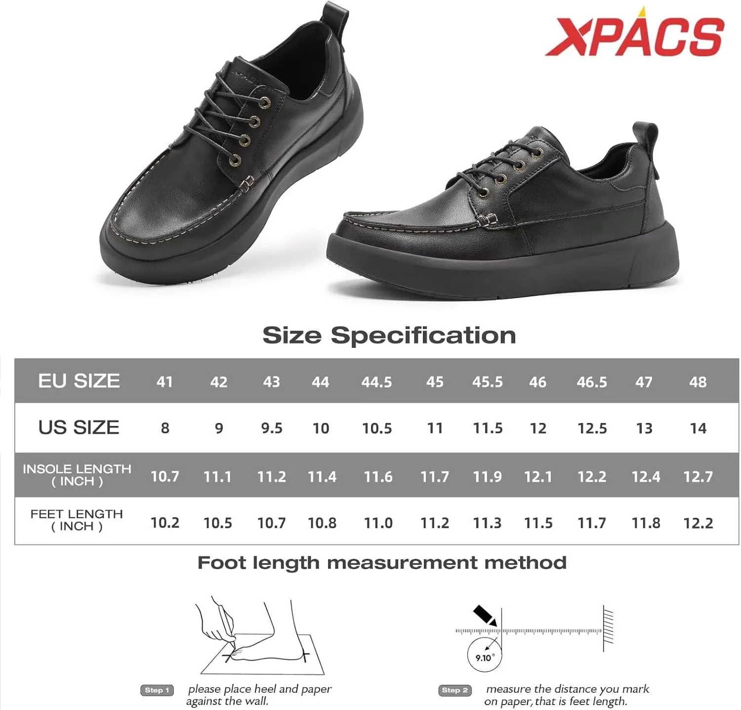 XPACS Men's Orthopedic Leather Dress Walking Shoes: Comfortable Arch Support Plantar Fasciitis Orthotic Business Tennis Oxfords, Flat Feet Casual Office Working Shoes for Foot and Heel Pain Relief