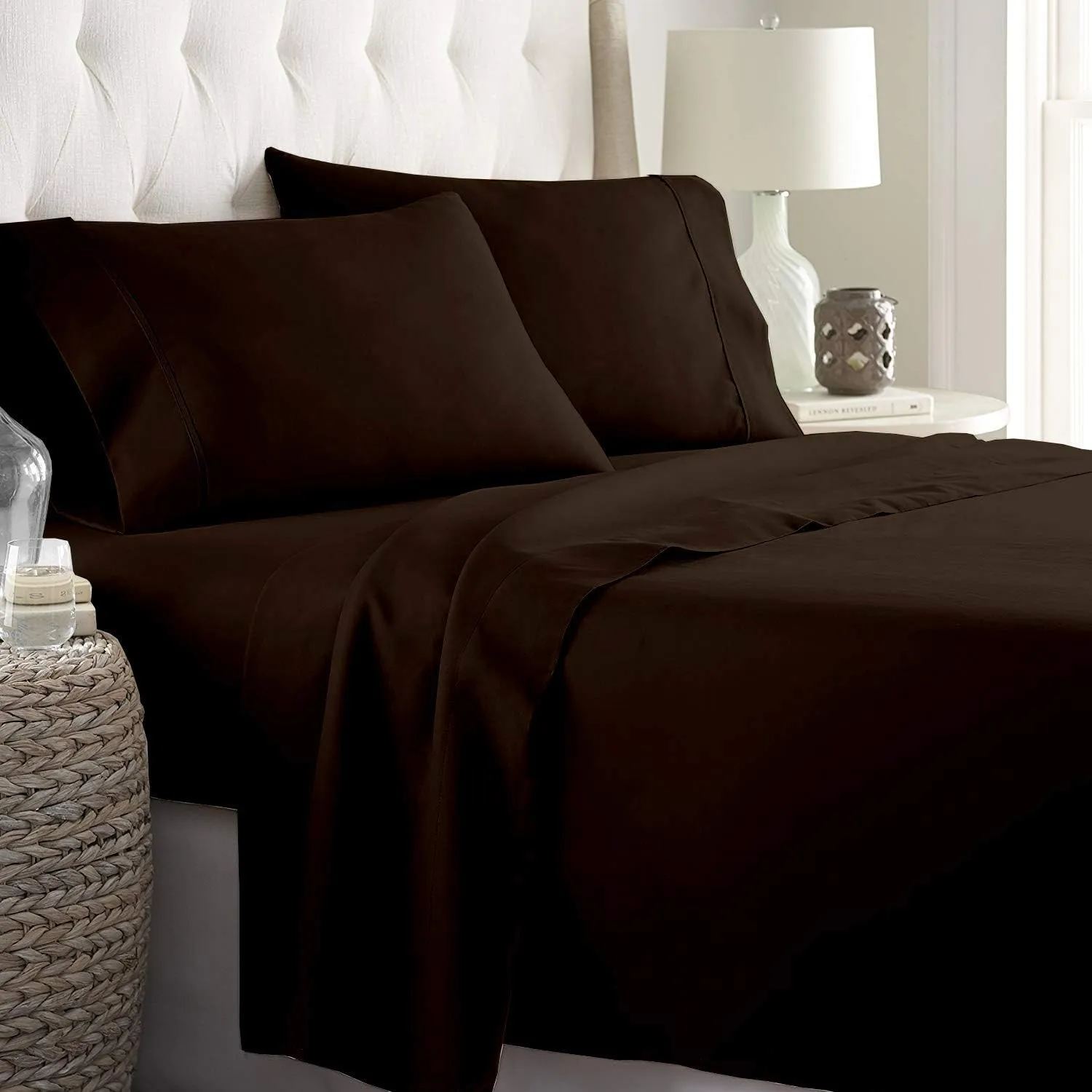 Xtream Fabric 4 Piece Real 800 Thread Count Bed Sheet Set - 100% Egyptian Cotton Ultra Soft Luxury Sheets - Italian Finish Fitted Sheet fits Upto 19” deep Pocket Mattress (King, Chocolate Solid)