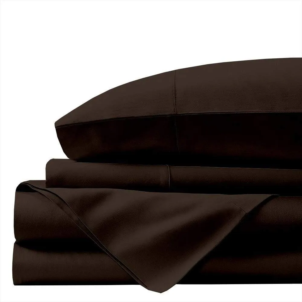 Xtream Fabric 4 Piece Real 800 Thread Count Bed Sheet Set - 100% Egyptian Cotton Ultra Soft Luxury Sheets - Italian Finish Fitted Sheet fits Upto 19” deep Pocket Mattress (King, Chocolate Solid)