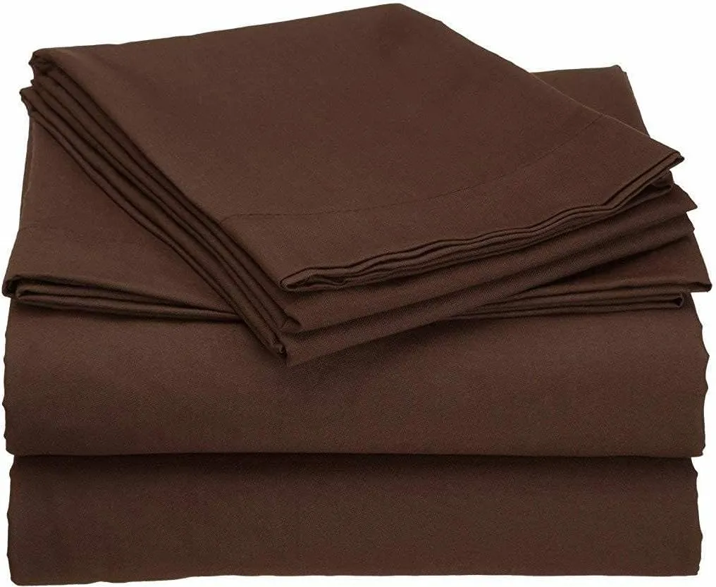 Xtream Fabric 4 Piece Real 800 Thread Count Bed Sheet Set - 100% Egyptian Cotton Ultra Soft Luxury Sheets - Italian Finish Fitted Sheet fits Upto 19” deep Pocket Mattress (King, Chocolate Solid)