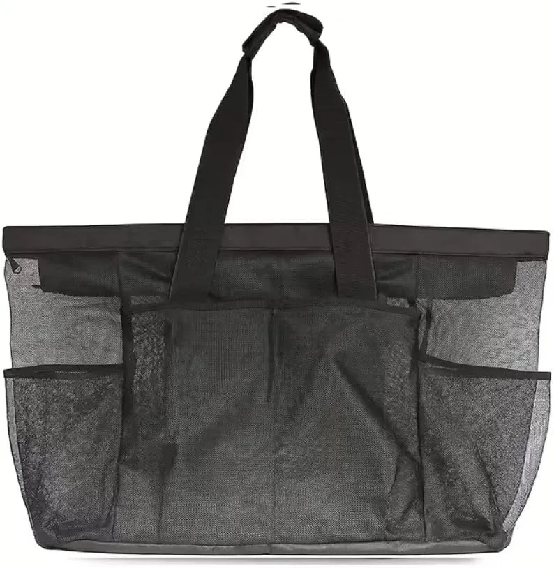 XXL Mesh Beach Bag, Extra Large Beach Tote with Zipper Pocket, Foldable Pool Bag for Family, Toys, & Vacation Essentials