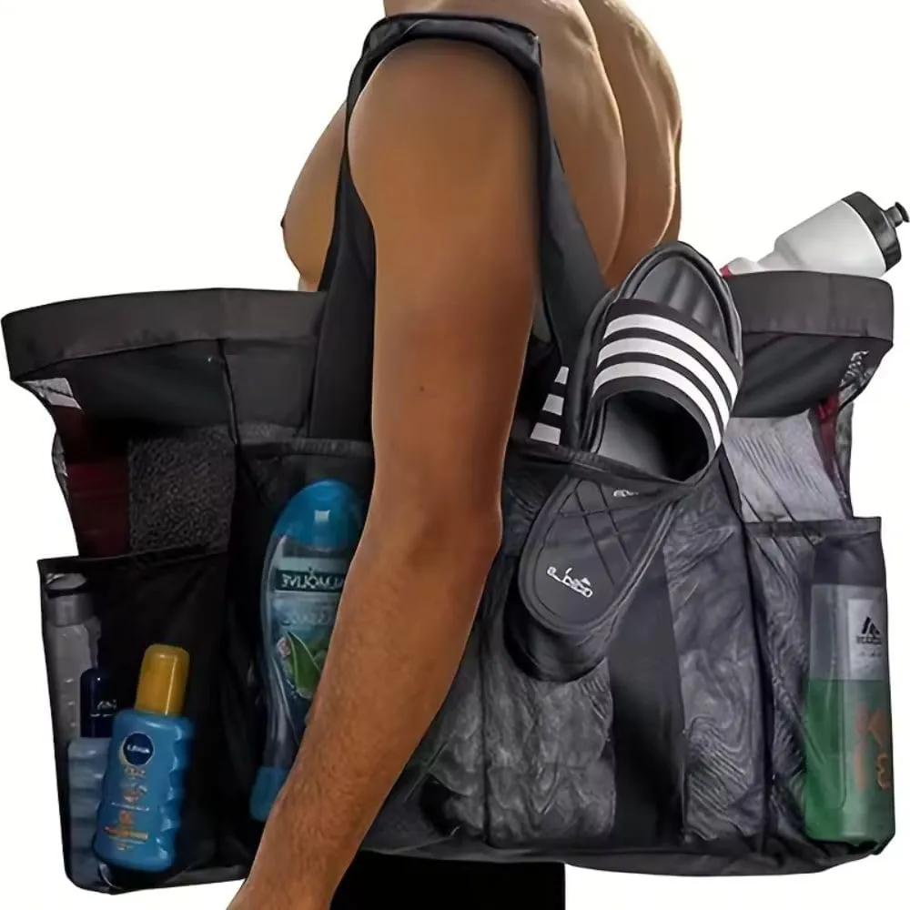 XXL Mesh Beach Bag, Extra Large Beach Tote with Zipper Pocket, Foldable Pool Bag for Family, Toys, & Vacation Essentials