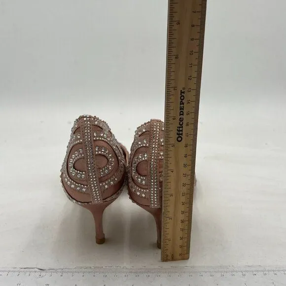 XYD Pink Elegant Pointed Toe D'Orsay Kitten Low Heel Rhinestone Studs Pump
