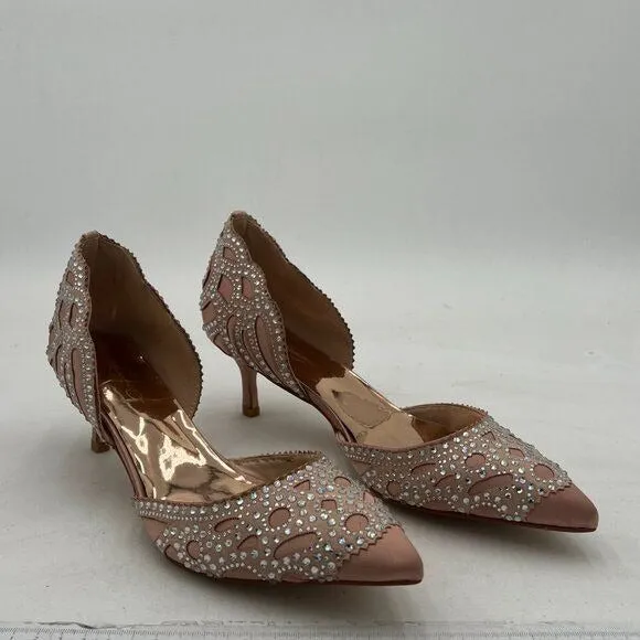 XYD Pink Elegant Pointed Toe D'Orsay Kitten Low Heel Rhinestone Studs Pump