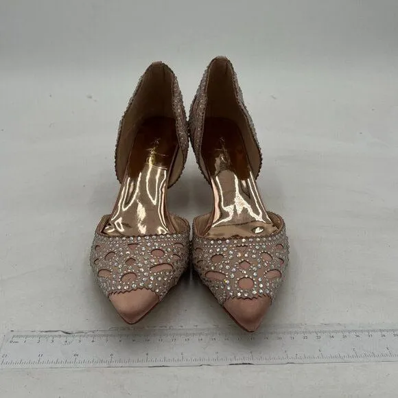 XYD Pink Elegant Pointed Toe D'Orsay Kitten Low Heel Rhinestone Studs Pump