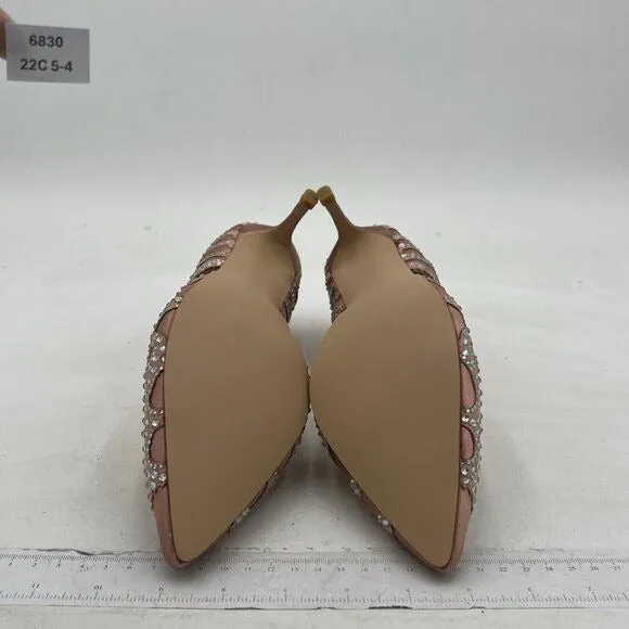 XYD Pink Elegant Pointed Toe D'Orsay Kitten Low Heel Rhinestone Studs Pump
