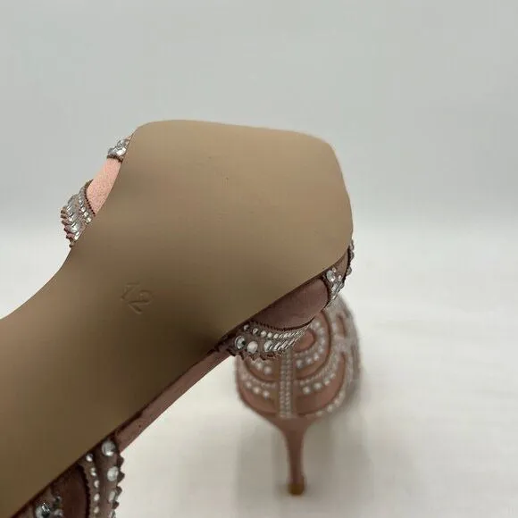 XYD Pink Elegant Pointed Toe D'Orsay Kitten Low Heel Rhinestone Studs Pump