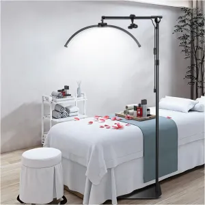 yAyusi Lash Light for Eyelash Tech, Foldable Floor Lash Lamp for Eyelash Extensions, LED Half Moon Light Lash Tech with Phone Holder, Dimmable Esthetician Light for Eyelash/Skincare/Tattoo (Black)