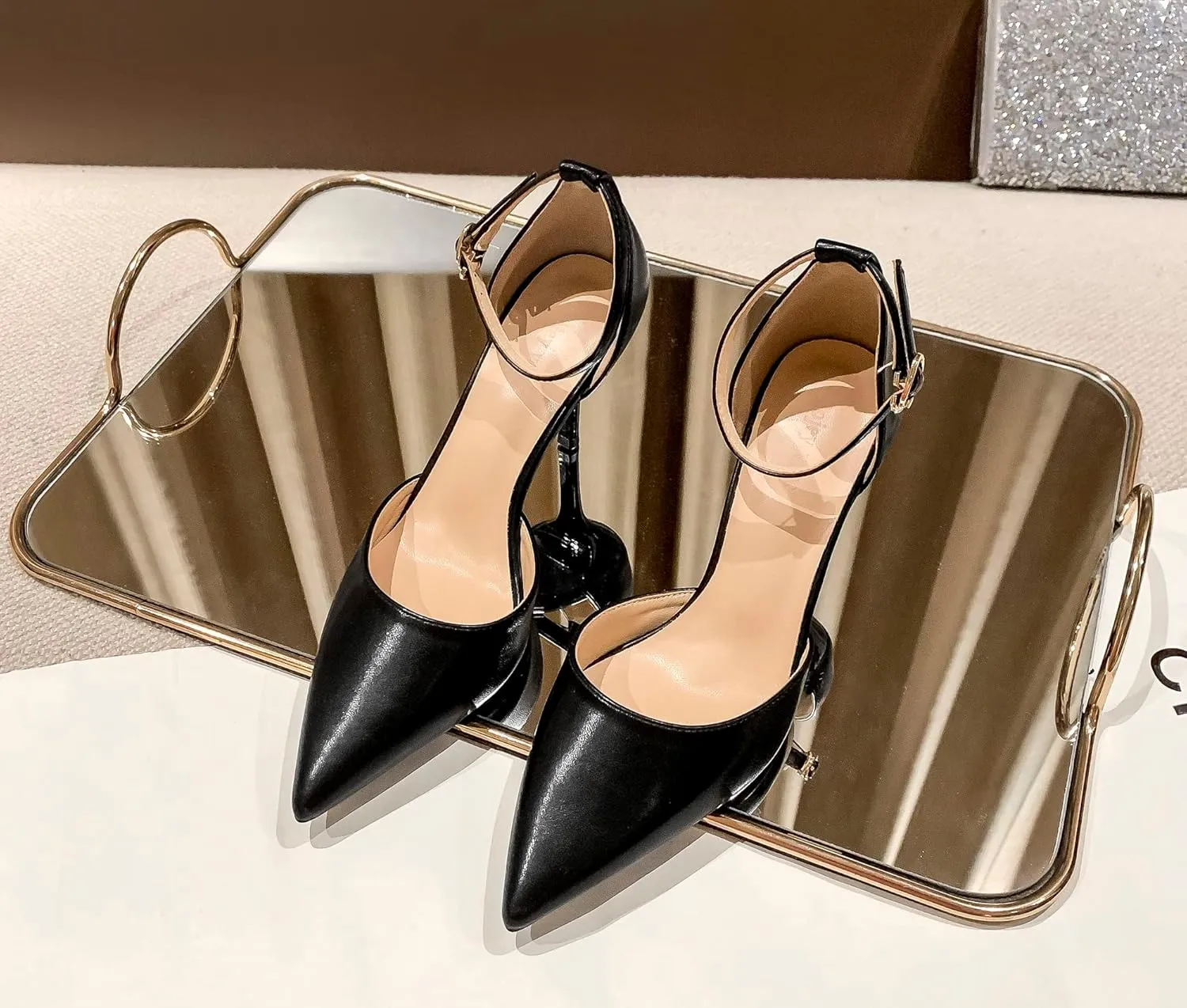 YooPrettyz Women D’Orsay High Heels Pointed Toe Ankle Strap Shoes Leather Everyday Work Or Formal Dress Pumps