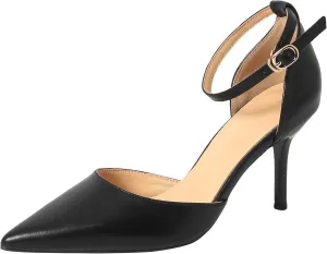 YooPrettyz Women D’Orsay High Heels Pointed Toe Ankle Strap Shoes Leather Everyday Work Or Formal Dress Pumps